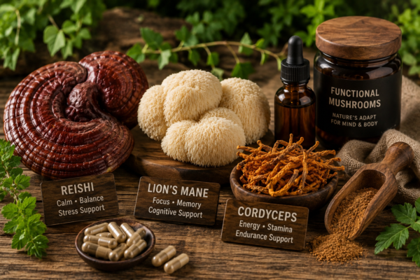 Best functional mushrooms including Reishi, Lion's Mane, and Cordyceps for stress relief, focus, immune health, and natural wellness.